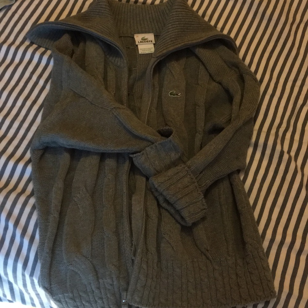 Gray Lacoste zip sweater
